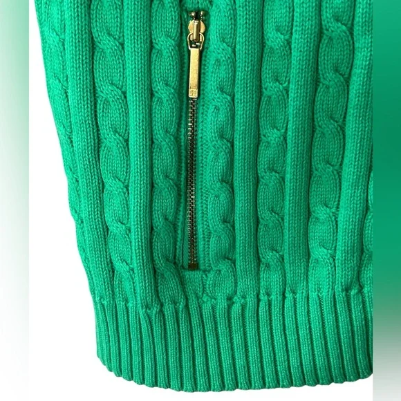 Lauren Ralph Lauren Emerald Green Cable Knit Sweater Jacket Gold Zip Size L - Picture 3 of 11